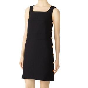 Tory Burch Millie shift dress size 0 black gold buttons square neck short thick